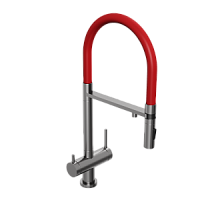 Смеситель для кухни Abelsberg Venta IXF73979GM c гибким изливом и возможностью подключения фильтра для воды, цвет космическая сталь, PVD покрытие